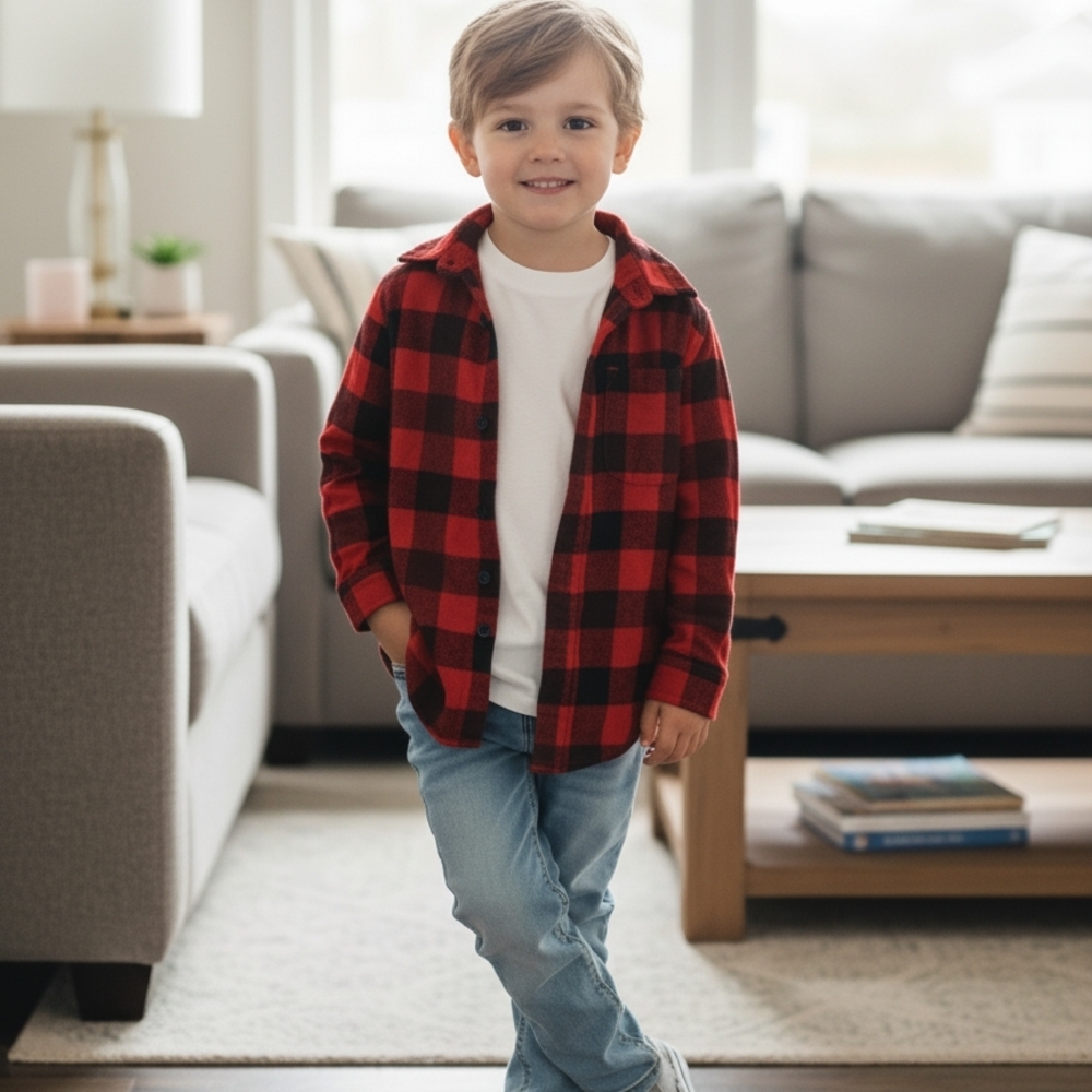 Cat & Jack Red and Black Plaid Button Down Shirt
